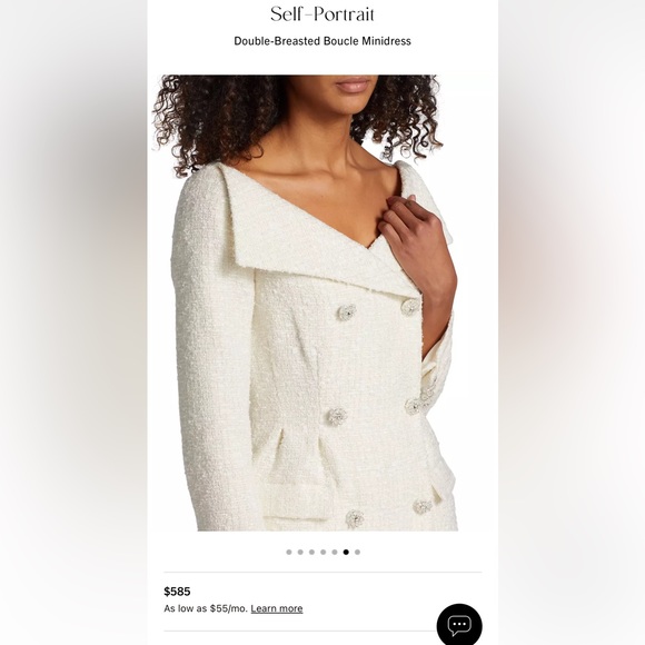 Self-Portrait Boucle Mini Dress With Tags! Cream Metallic. Free Matching Hat! - Picture 3 of 11